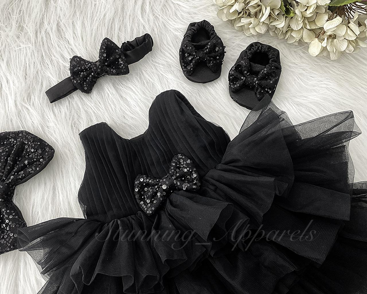 Three Layered Double Folded Stylish Black Frock