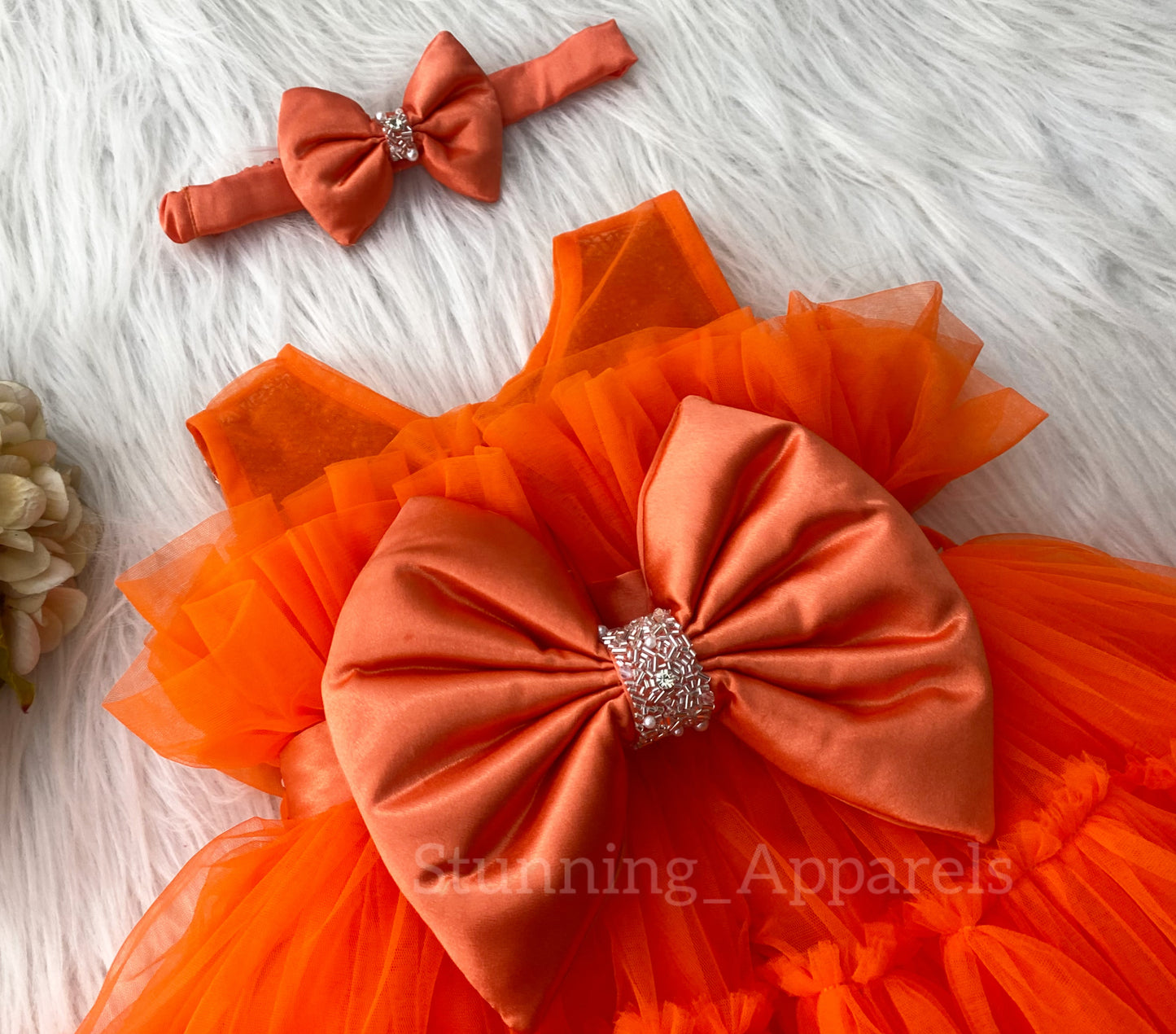 Designer Neckline Hand Work Party Wear Orange Dress