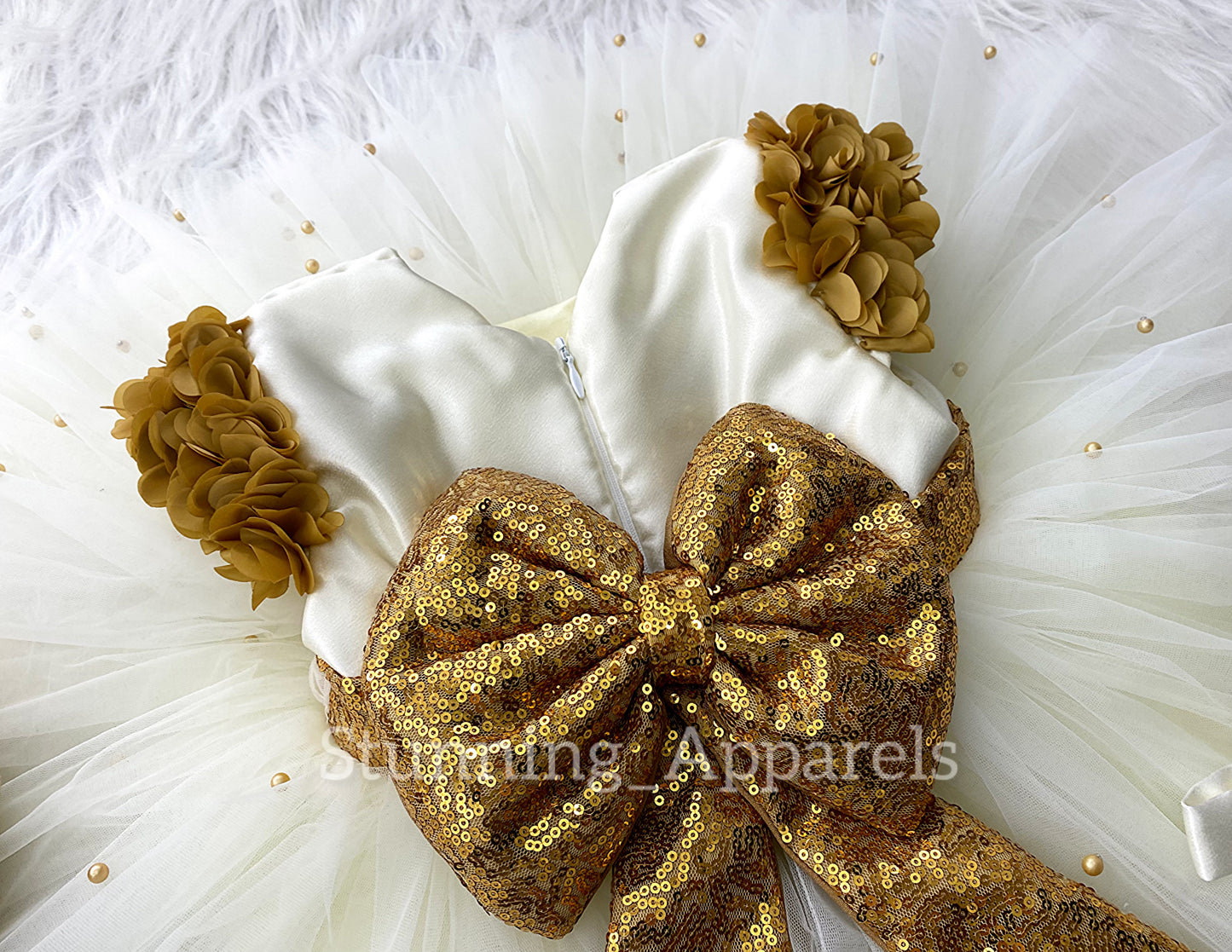 (Copy) Golden Sequins Bow Party Wear Golden Dress