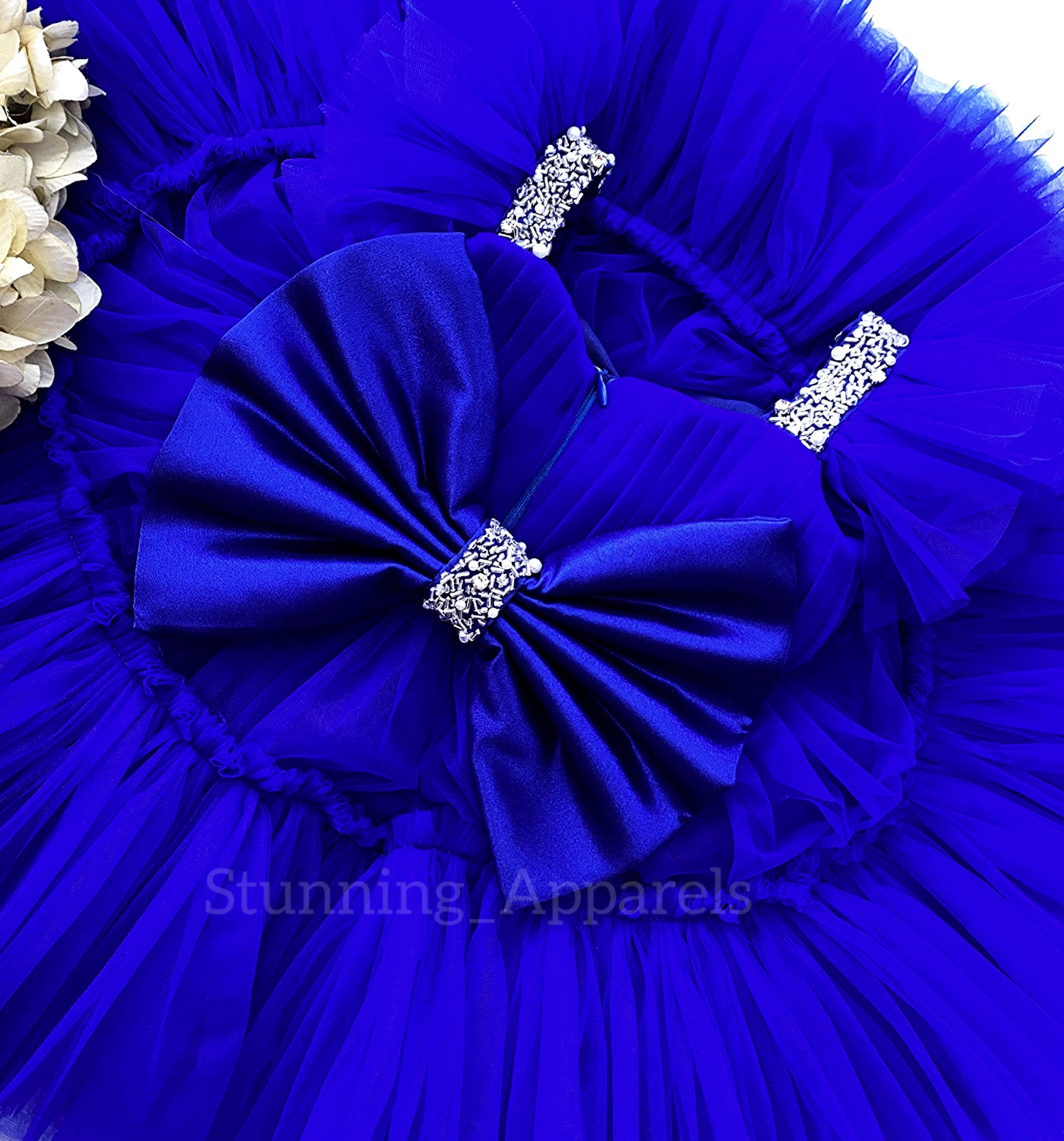 Designer Sweetheart Neckline Hand Work Royal Blue Frock