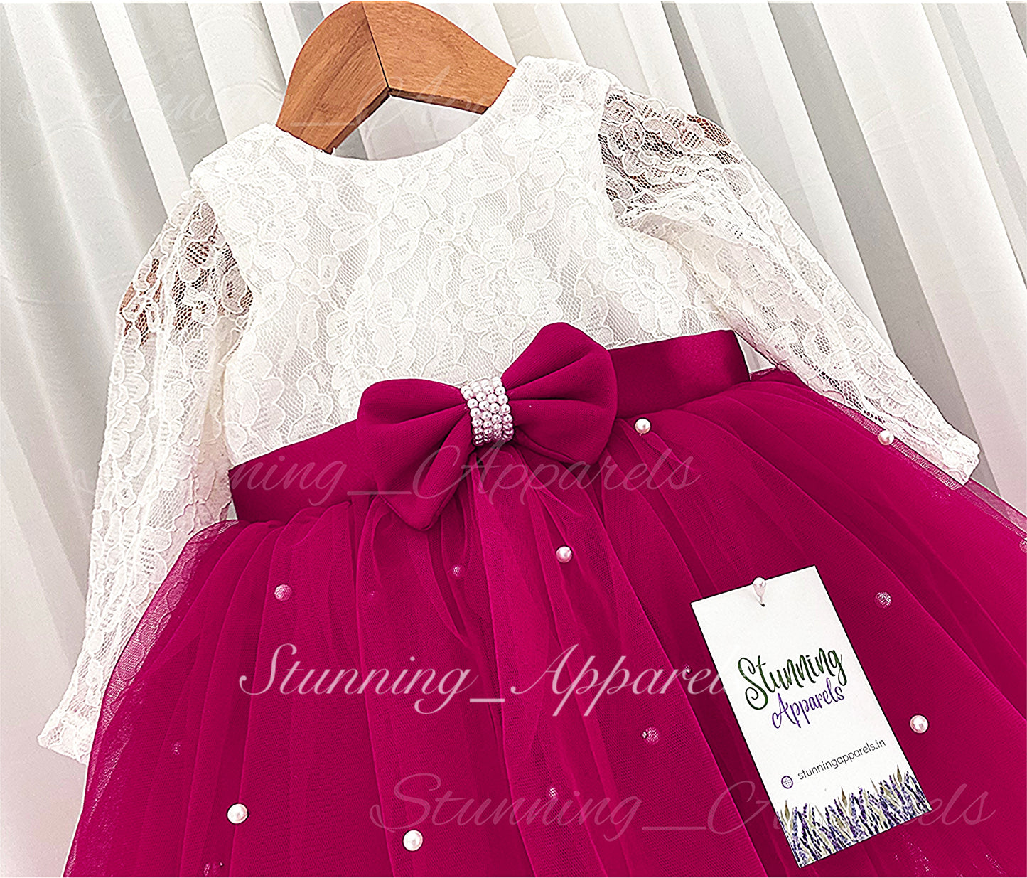 Long Sleeves White Pearls Work Mangeta Frock