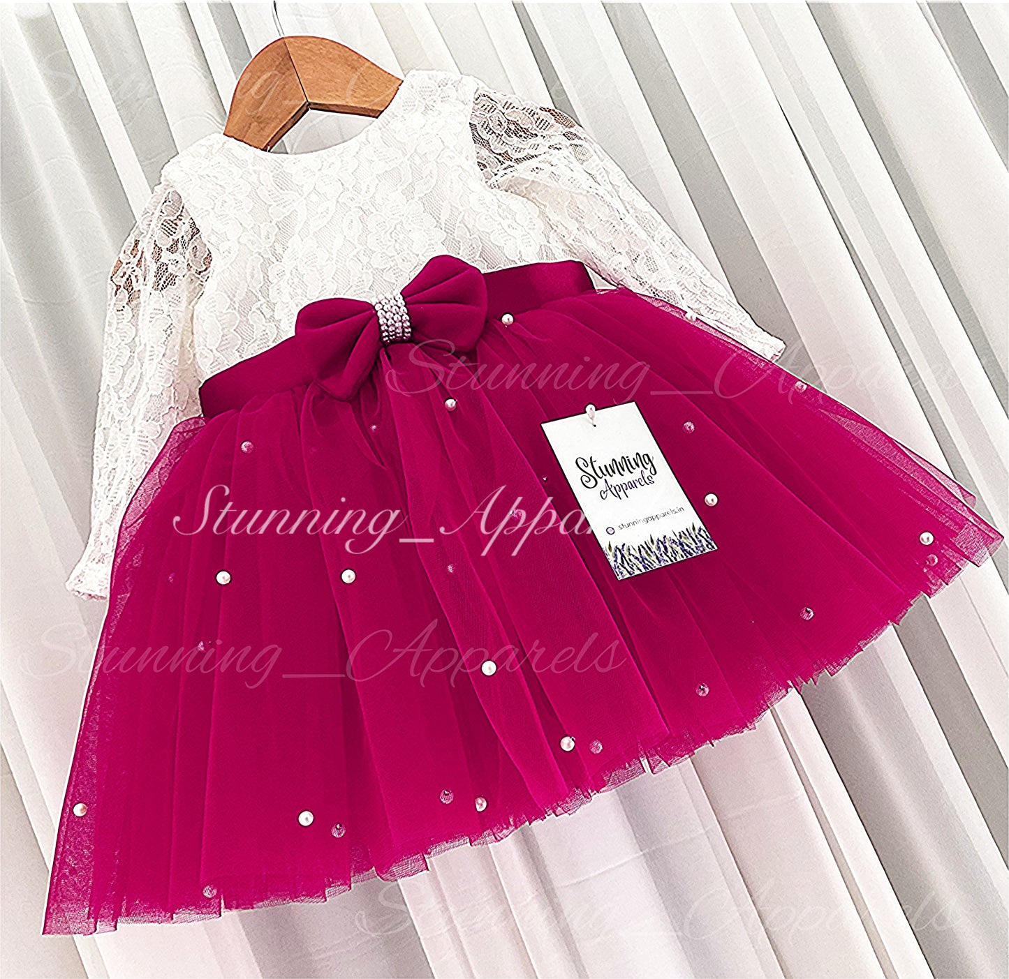 Long Sleeves White Pearls Work Mangeta Frock