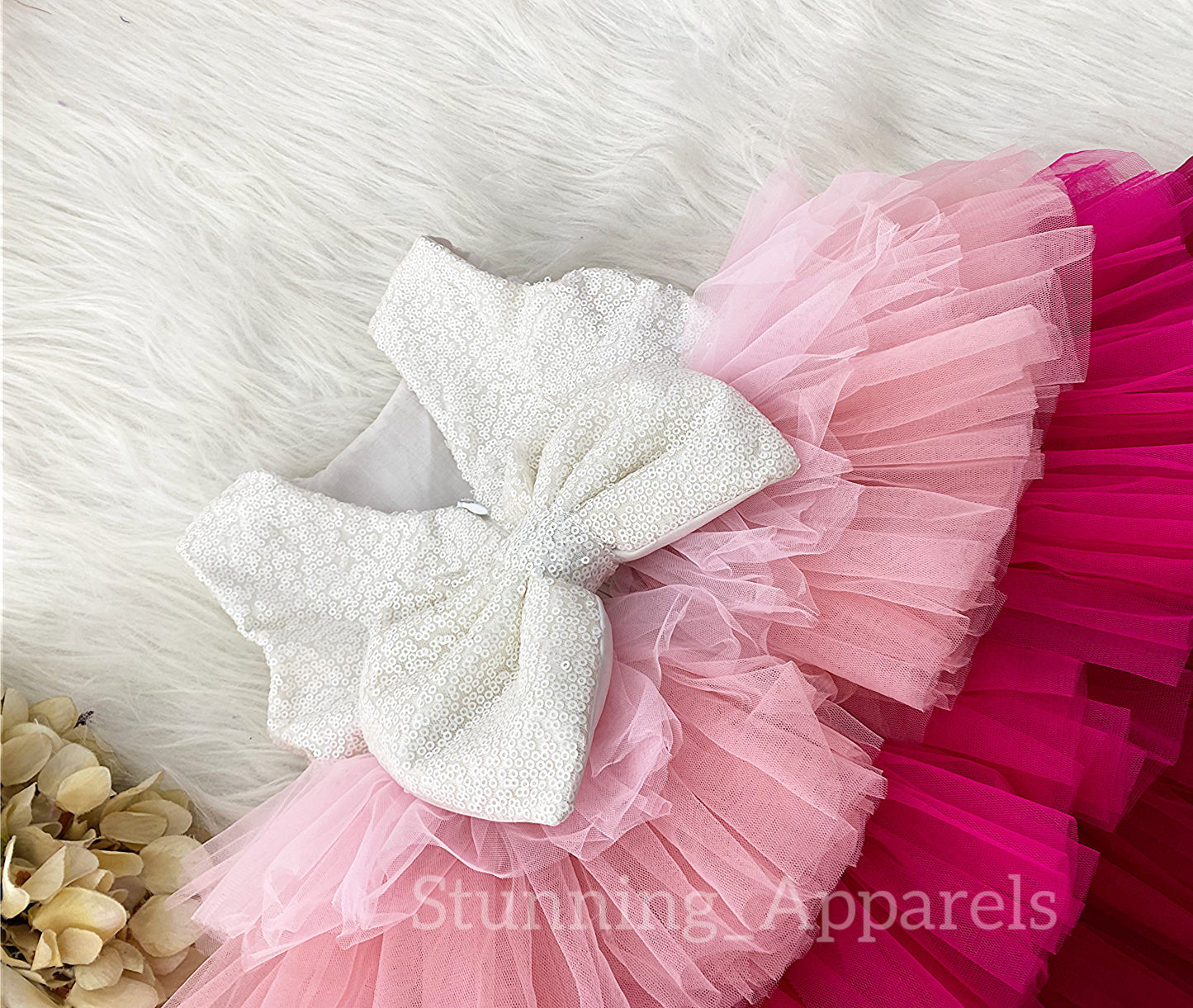 Pink Shade Layered Party Wear Dress