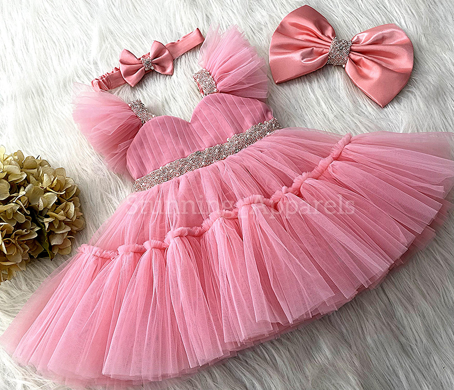 Designer Sweetheart Neckline Hand Work Peach Frock