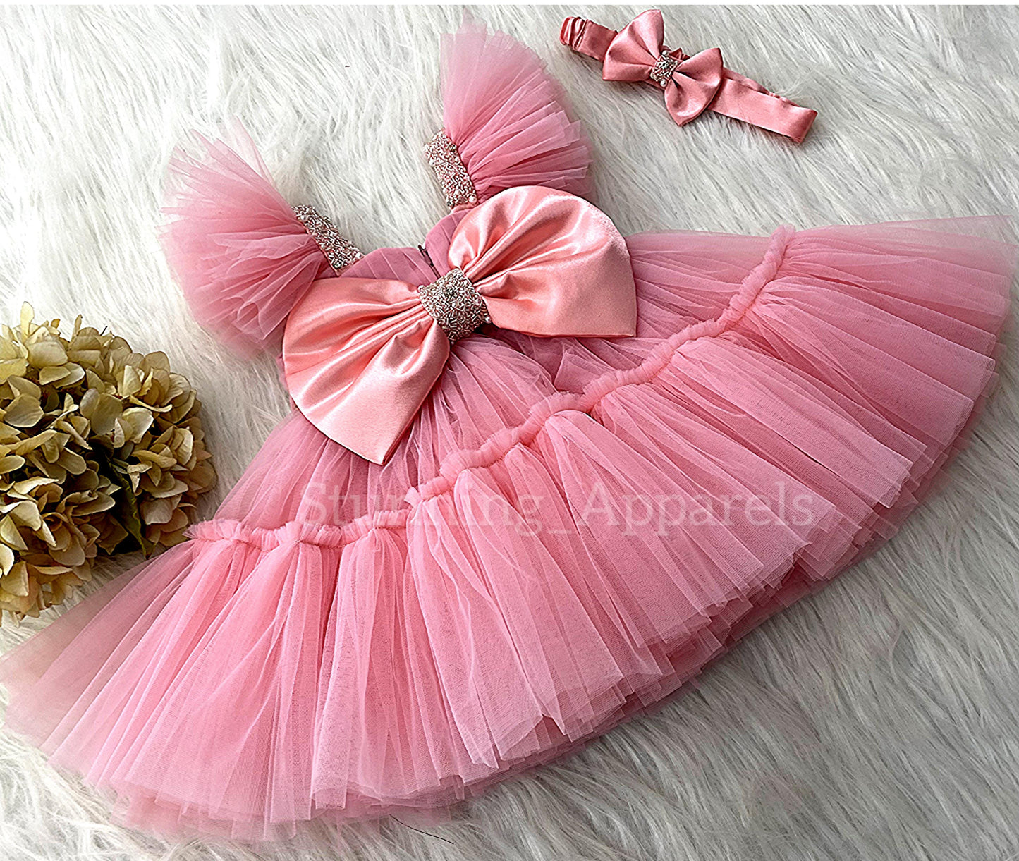 Designer Sweetheart Neckline Hand Work Peach Frock