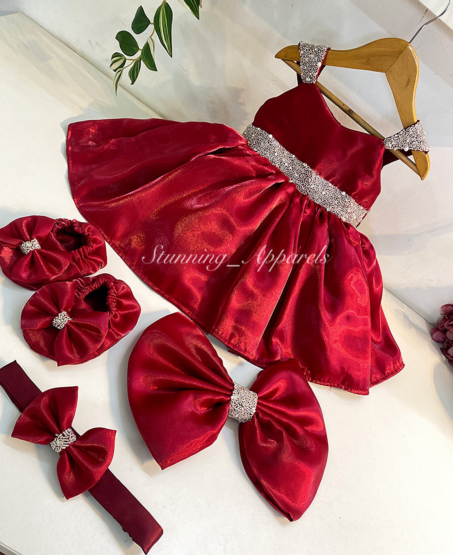 Designer Premium Hand Work Ruby Red Dress