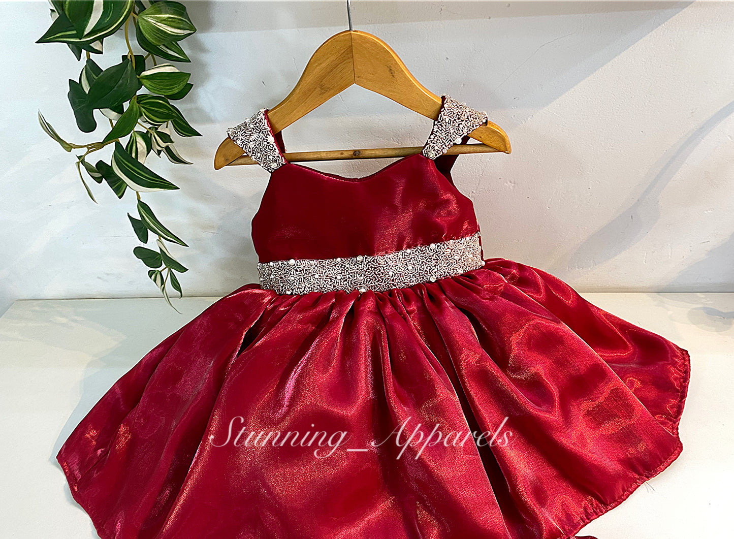 Designer Premium Hand Work Ruby Red Dress