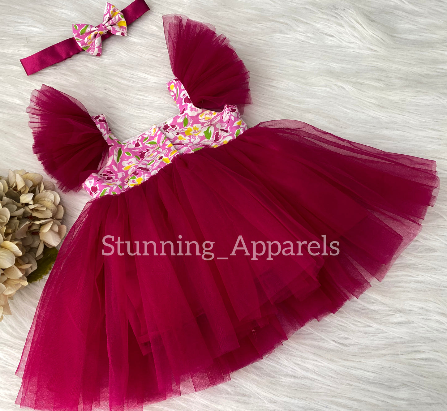 Cute Flower Pinted Ruby Pink Casual Dress