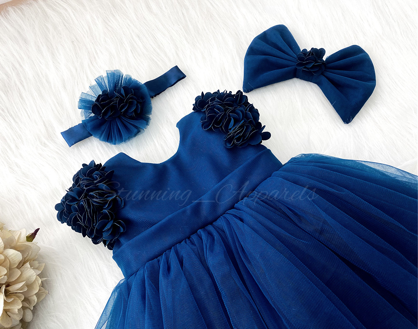 Cape Sleeves Flower Work Teal Blue Frock