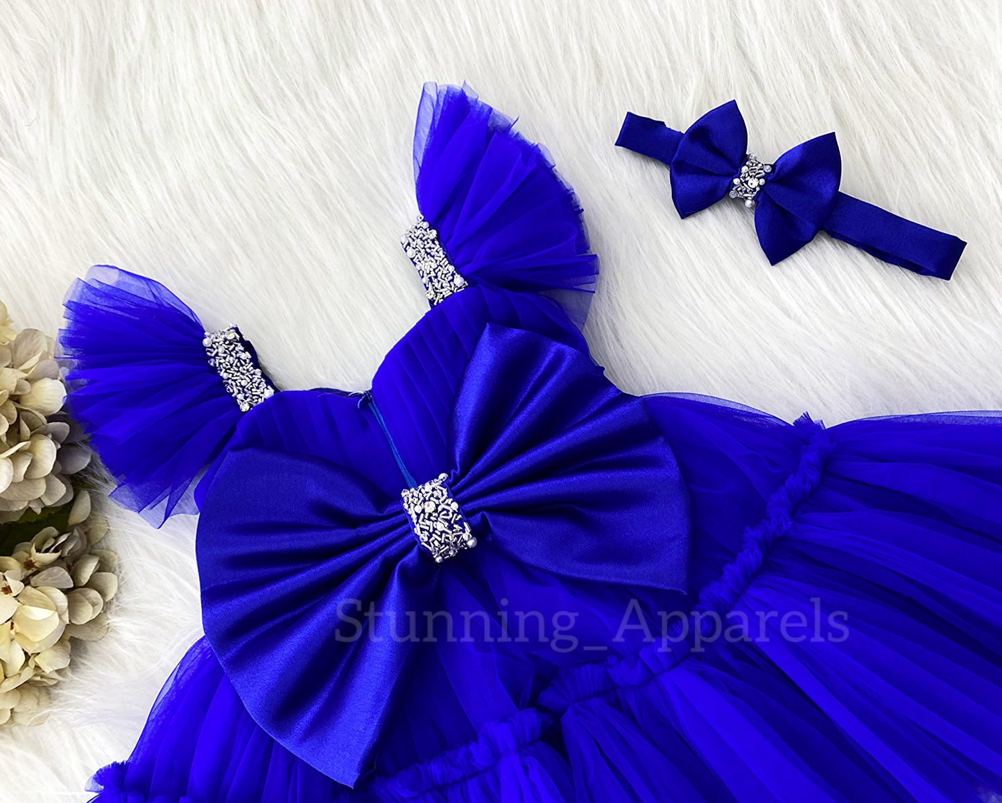 Designer Sweetheart Neckline Hand Work Royal Blue Frock