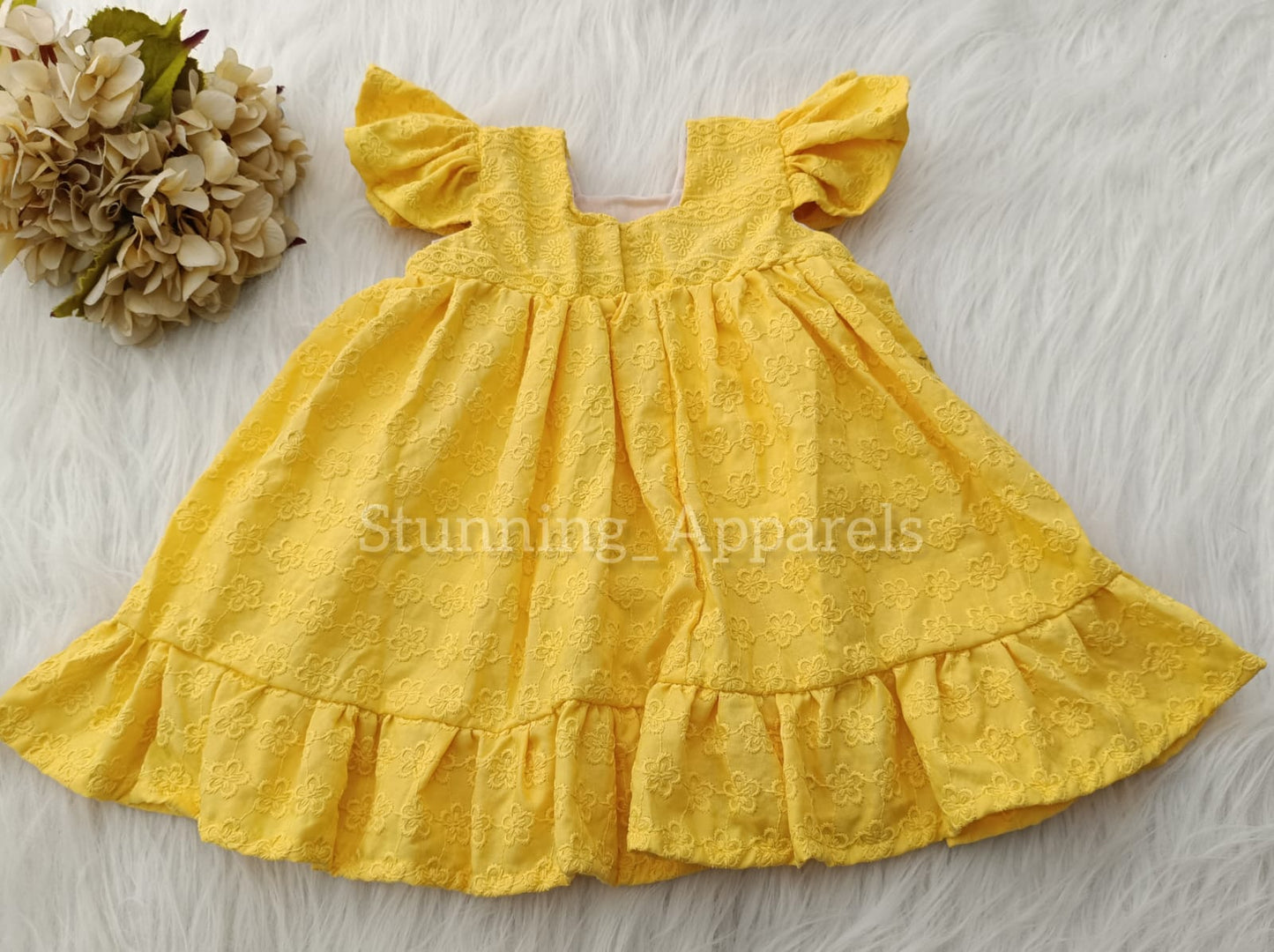 Beautiful Bright yellow floral embroidery casual frock ββπ«
