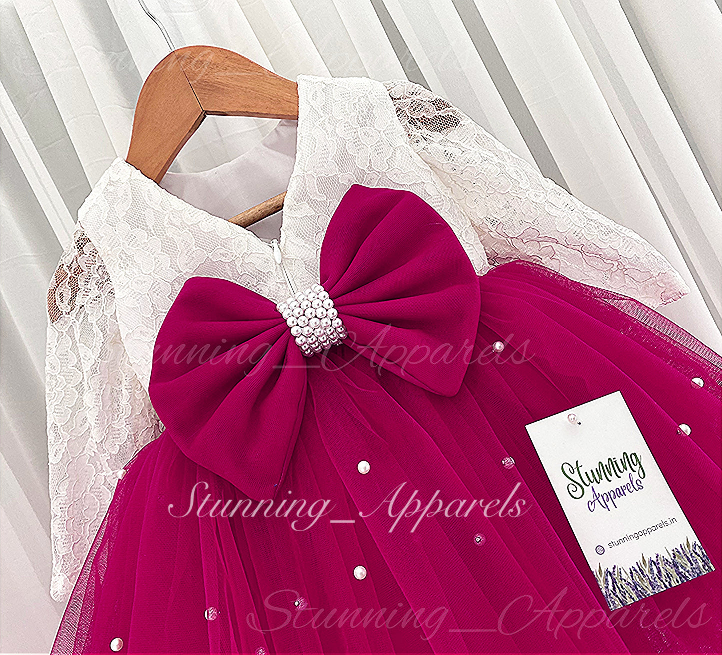 Long Sleeves White Pearls Work Mangeta Frock