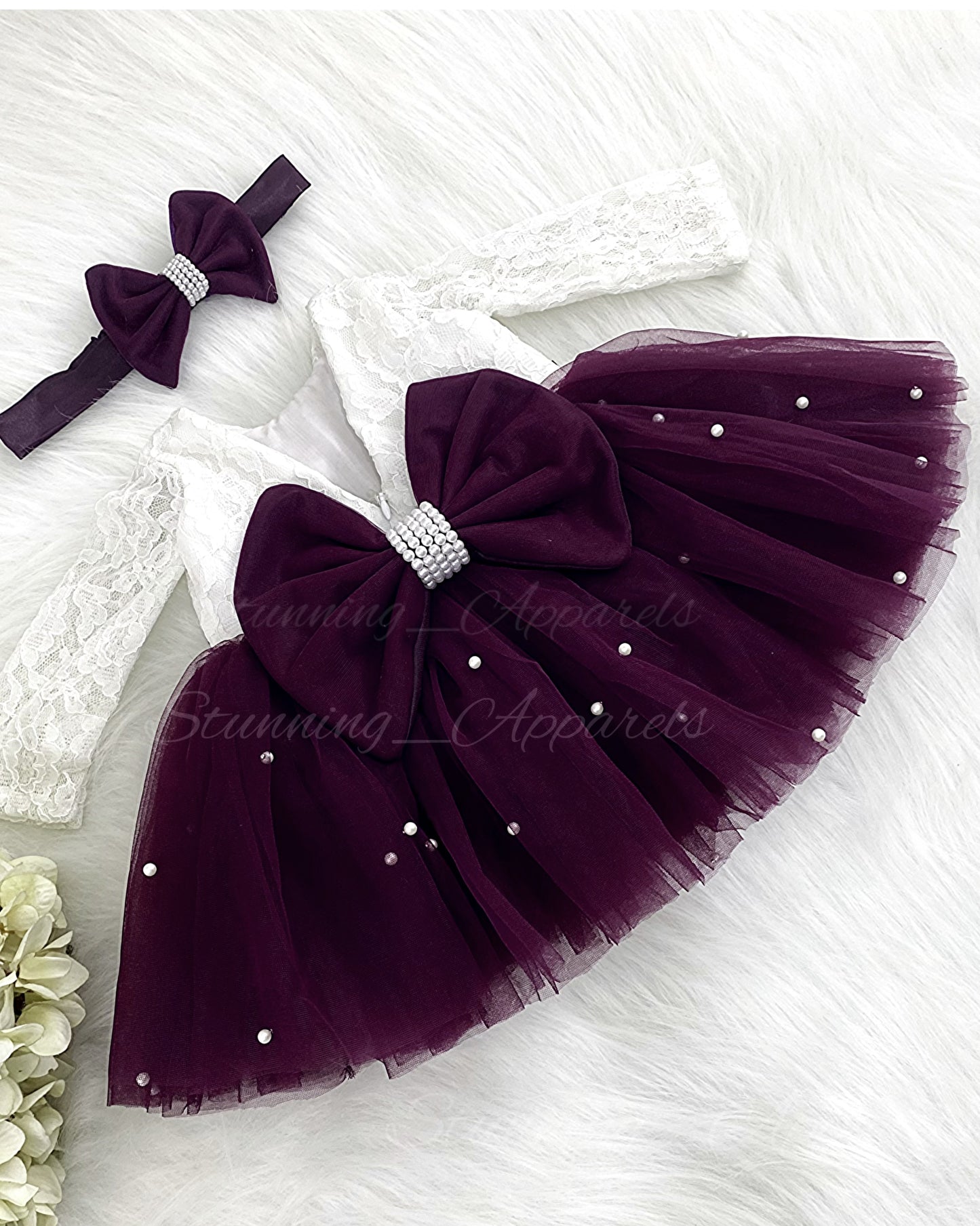 Long Sleeves White Pearls Work Cape Sleeves Wine Frock