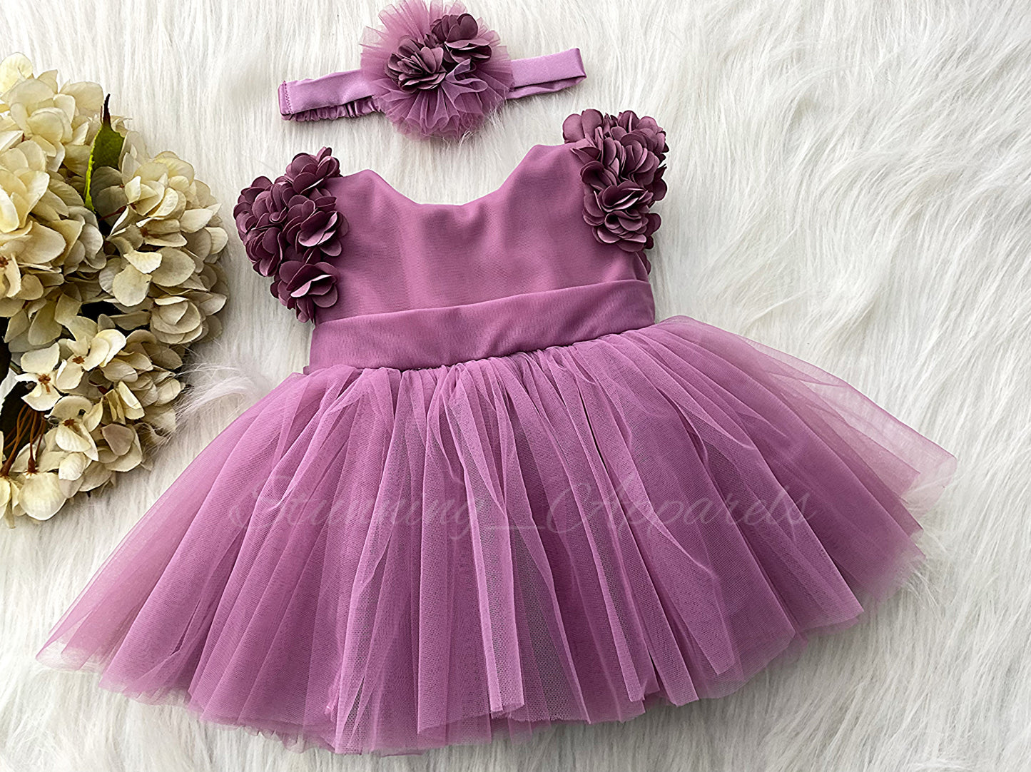 Cape Sleeves Flower Work Dusty Pink Frock