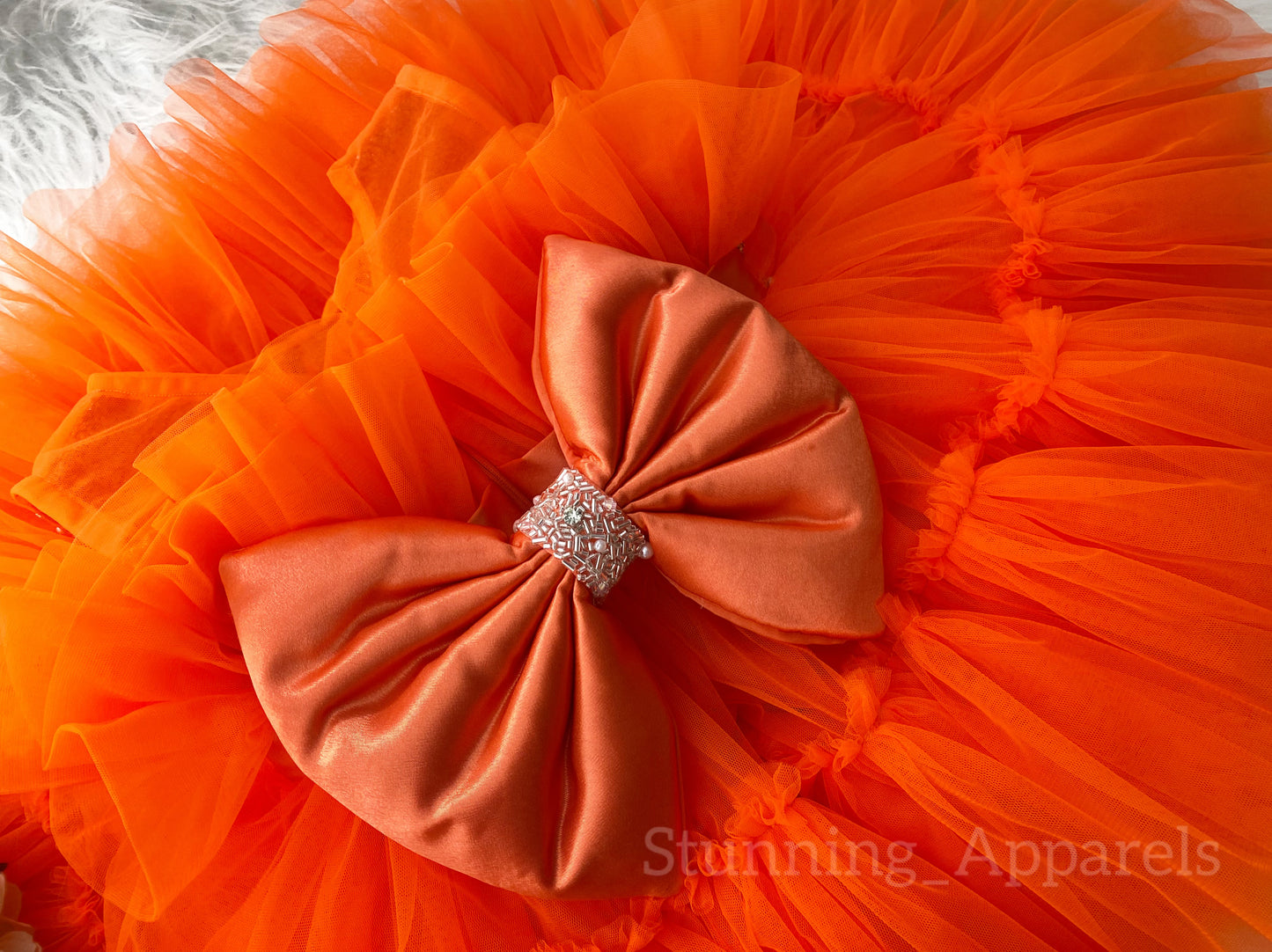 Designer Neckline Hand Work Party Wear Orange Dress
