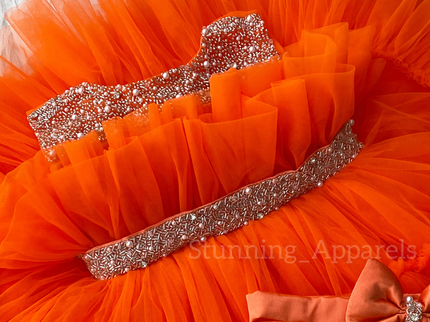 Designer Neckline Hand Work Party Wear Orange Dress