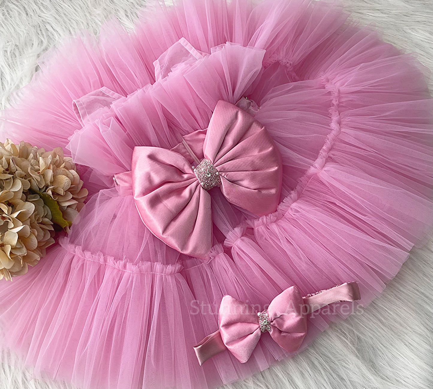 Designer Neckline Hand Work Party Wear Baby Pink Dress