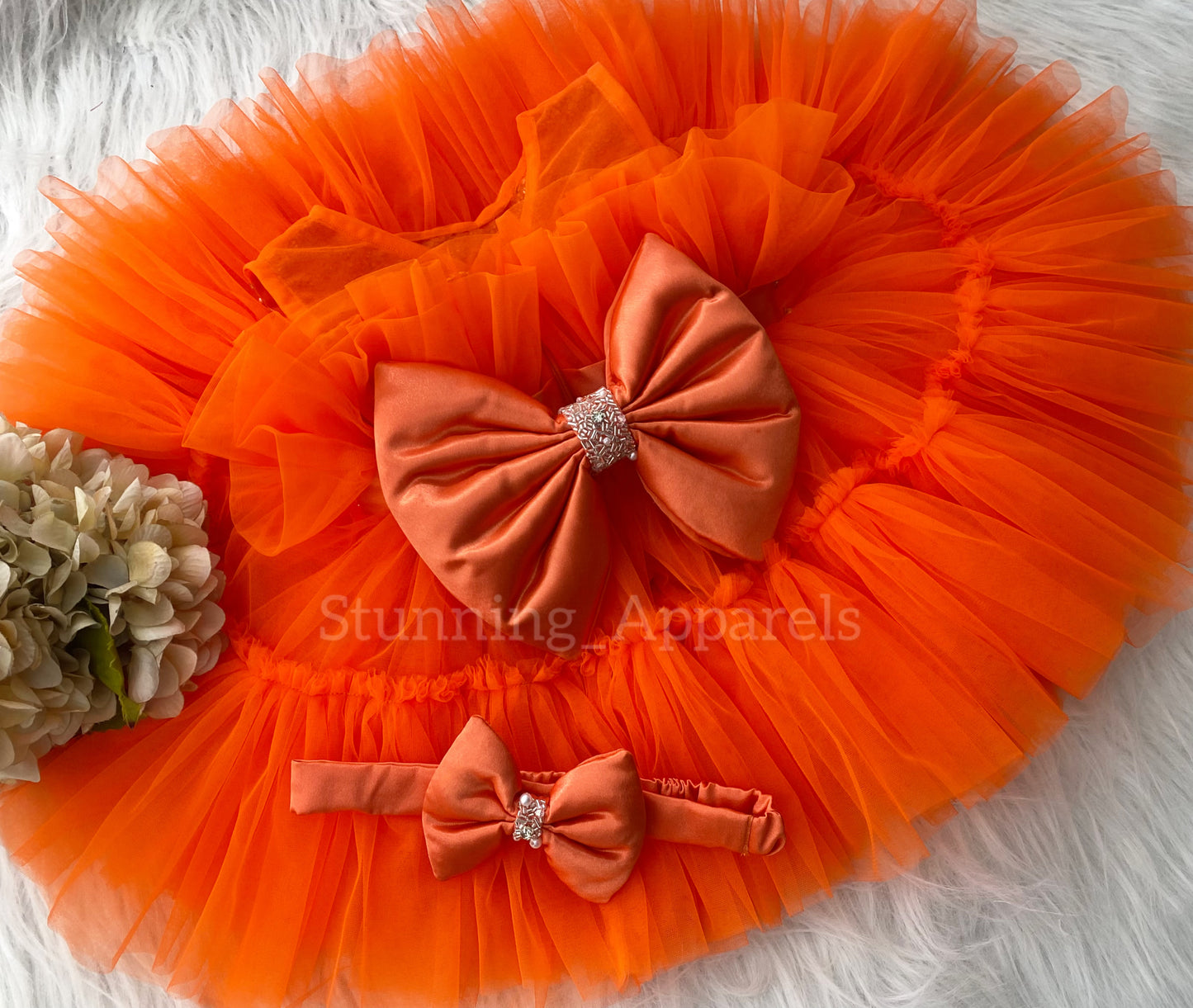 Designer Neckline Hand Work Party Wear Orange Dress