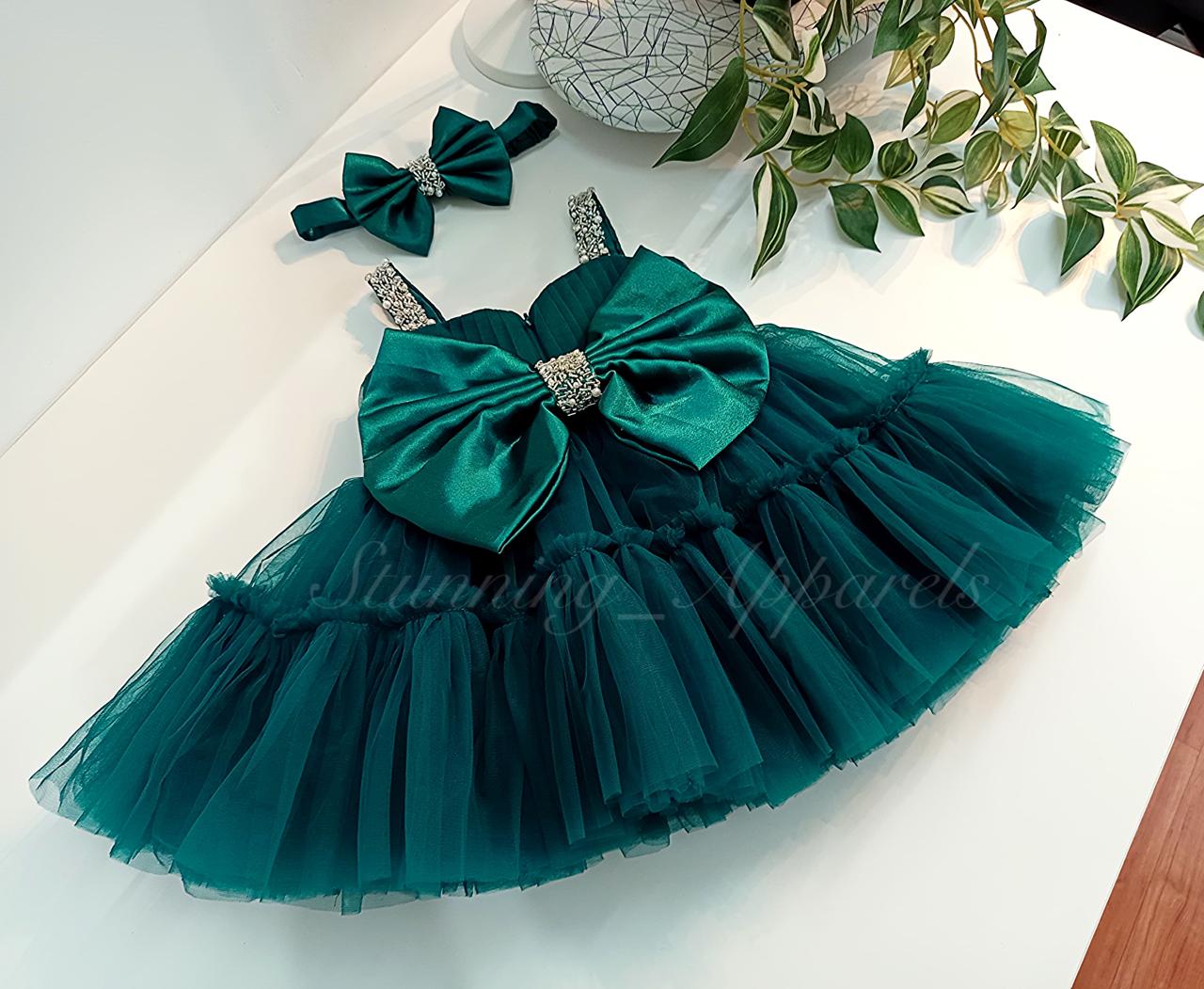 Designer Sweetheart Neckline Hand Work Strapped Peacock Green Frock