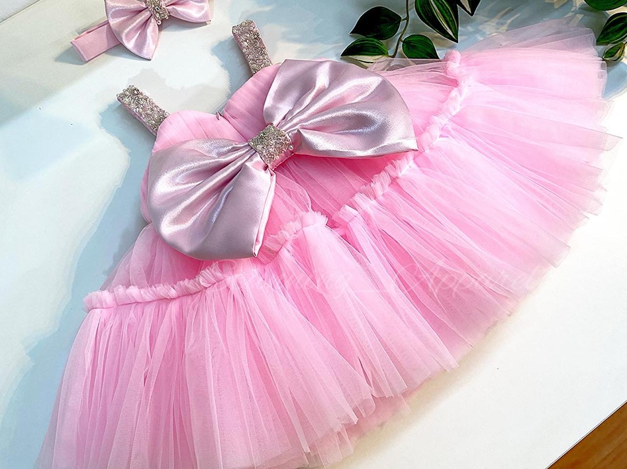 Designer Sweetheart Neckline Hand Work Baby Pink Frock