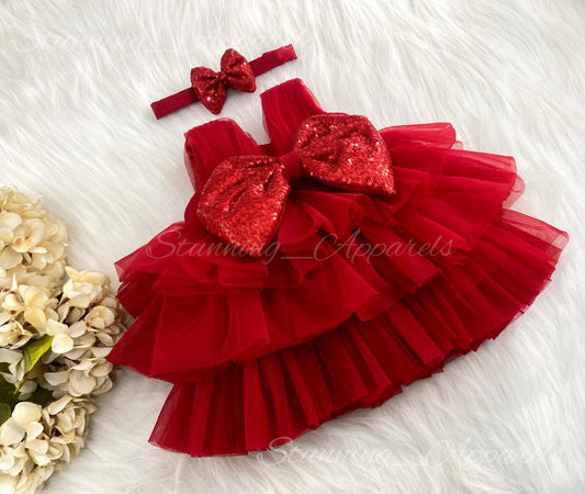 Three Layered Double Folded Stylish Red Frock