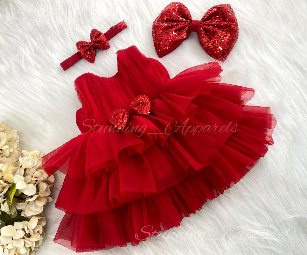 Three Layered Double Folded Stylish Red Frock