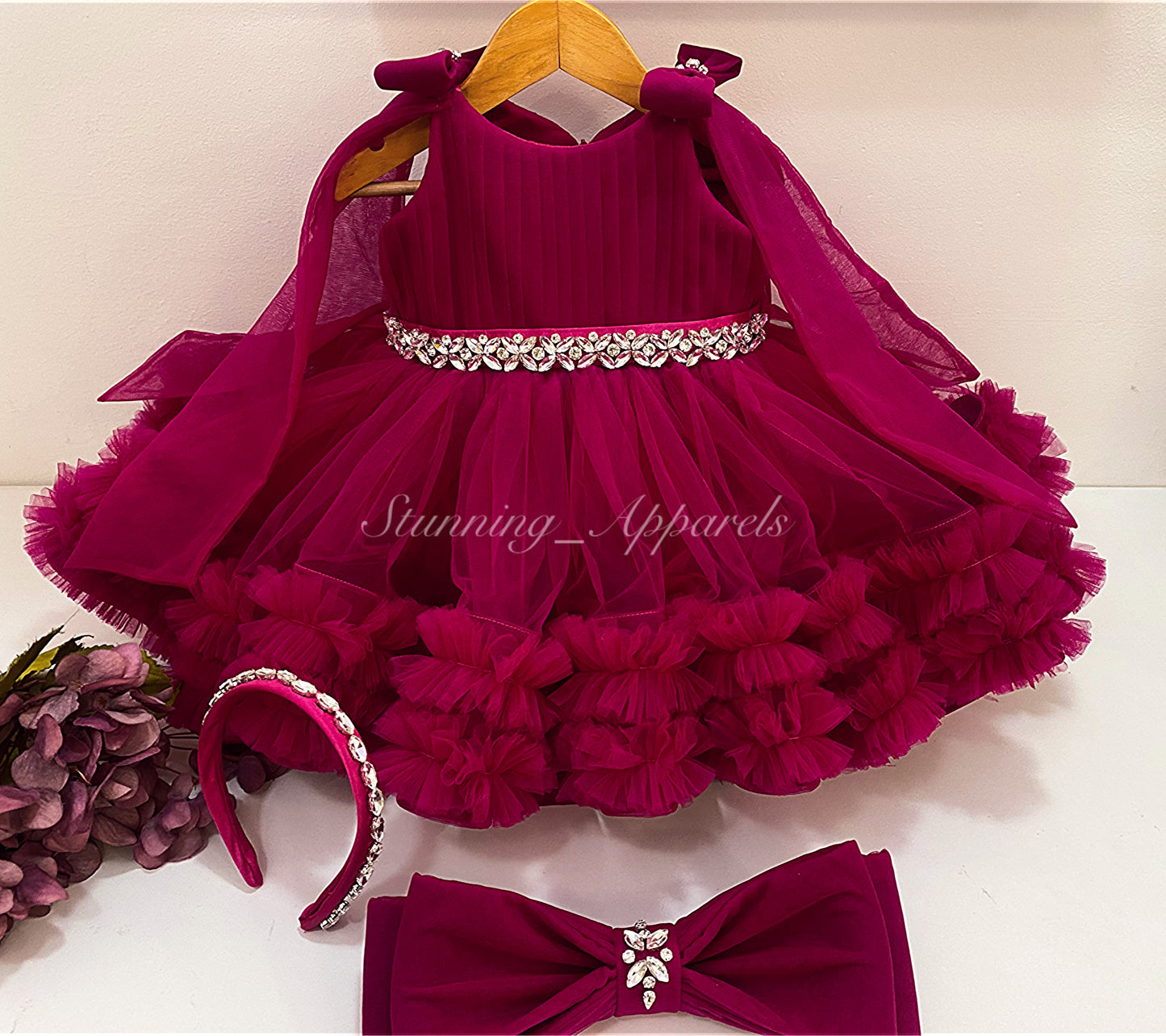 Designer Premium hand work ruby pink dress