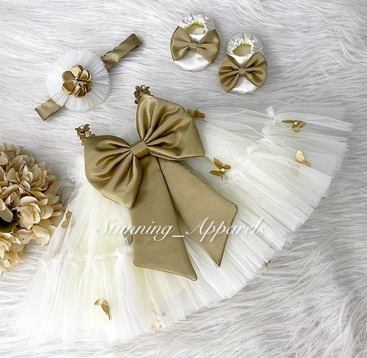 Butterfly Work Cute Party Wear Cream Umbrella Dress