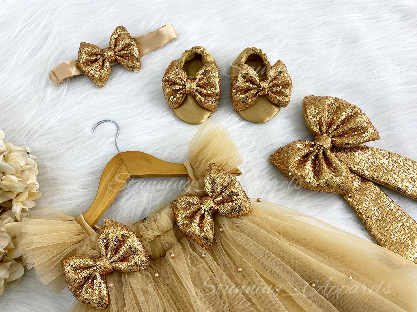 Golden Sequins Bow Party Wear Golden Umbrella Dress