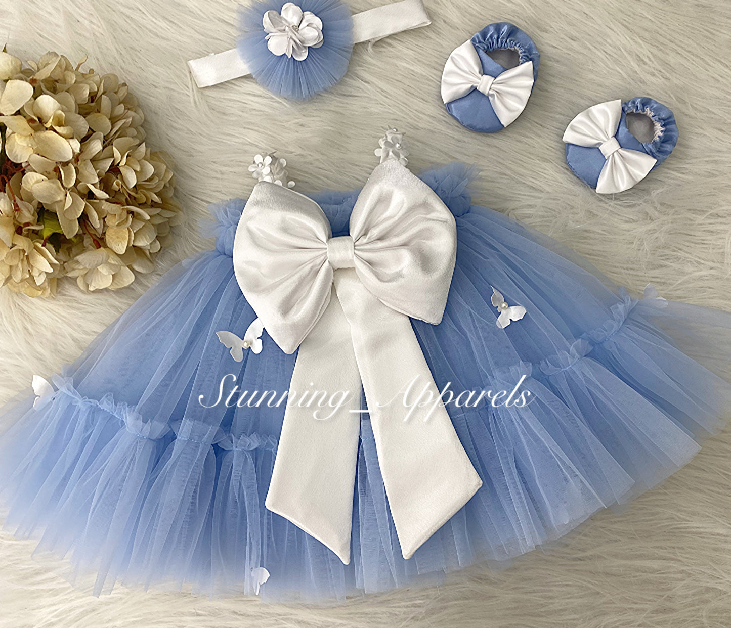 Butterfly Work Cute Party Wear Pastel Blue Umbrella Dress