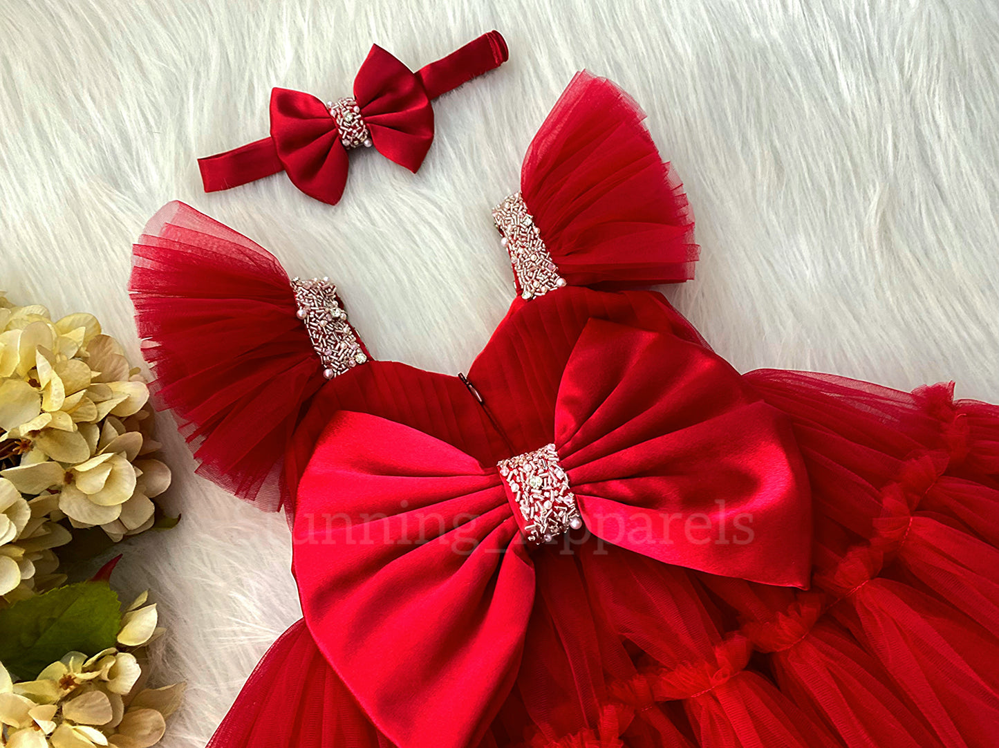 Designer Sweetheart Neckline Hand Work Red Frock