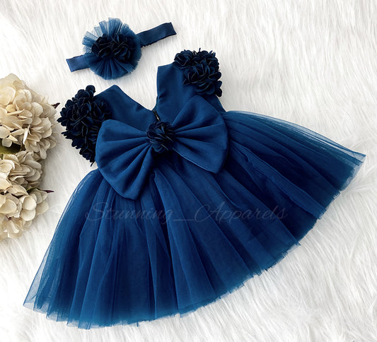 Cape Sleeves Flower Work Teal Blue Frock