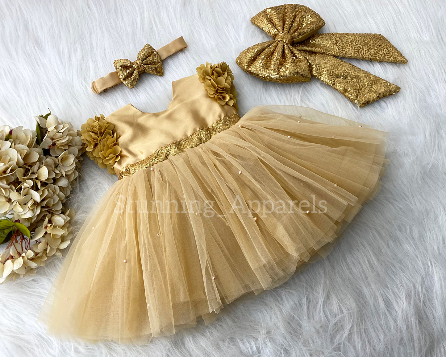 Golden Sequins Bow Party Wear Golden Dress
