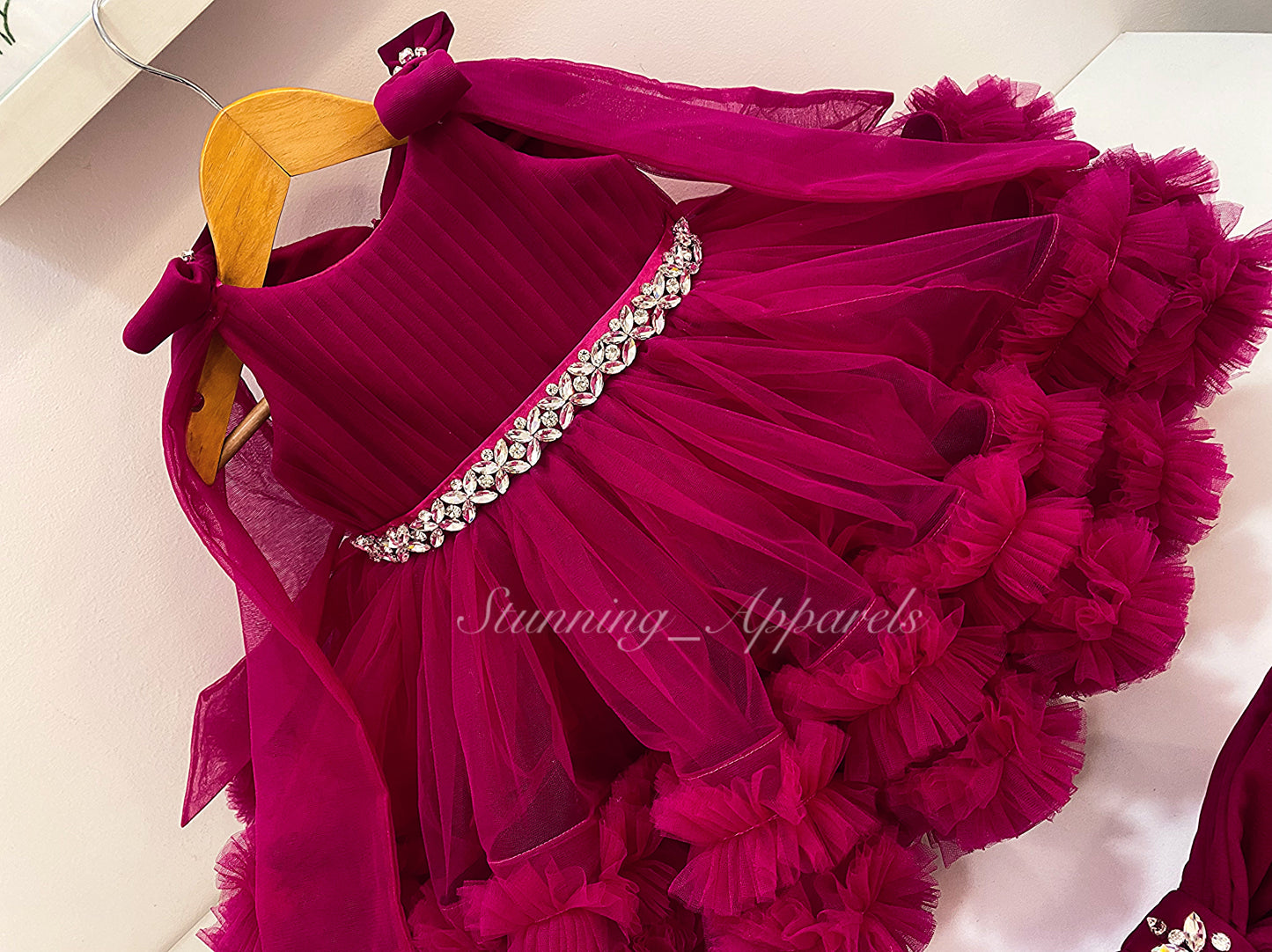 Designer Premium hand work ruby pink dress
