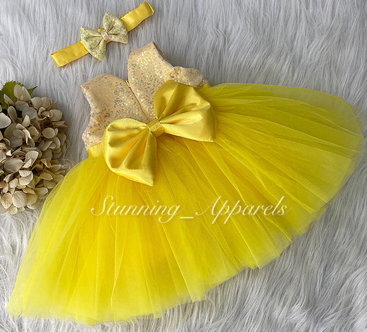 Belted sequin bodice Yellow Dress