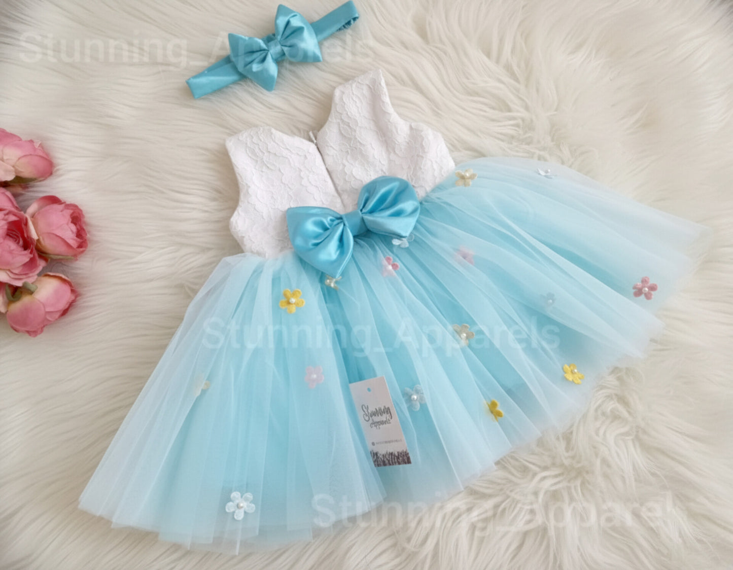 Multi Colour Flower Sky Blue Dress
