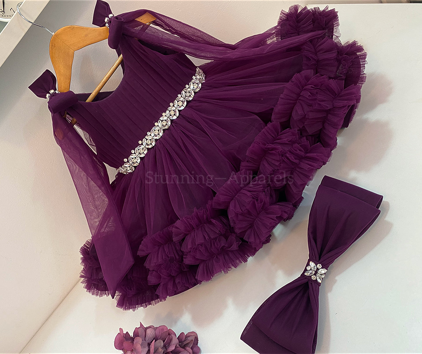 Designer Premium Hand Work Wine Dress