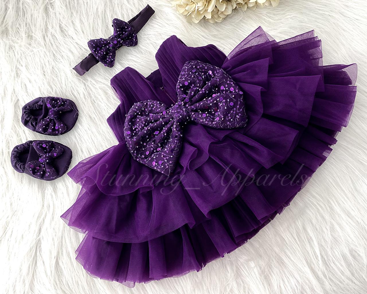 Three Layered Double Folded Stylish Purple Frock