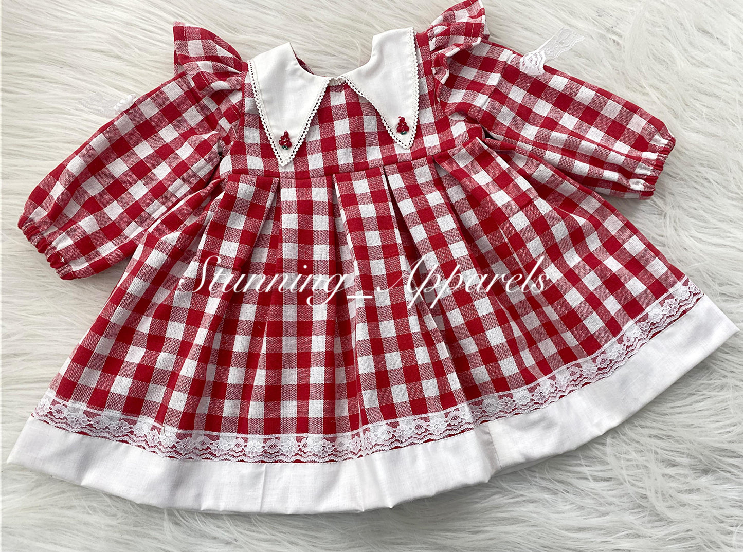 Stylish Long Sleeves Checks Printed Red Dress