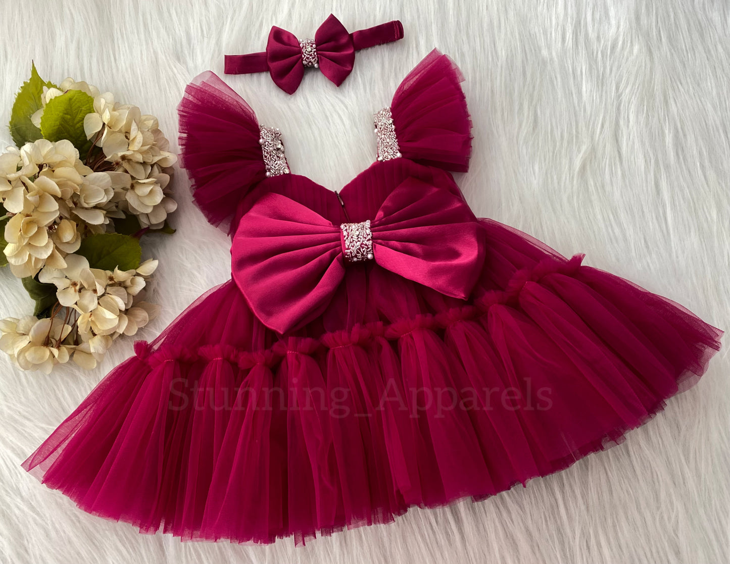 Designer Sweetheart Neckline Hand Work Dark Magenta Frock