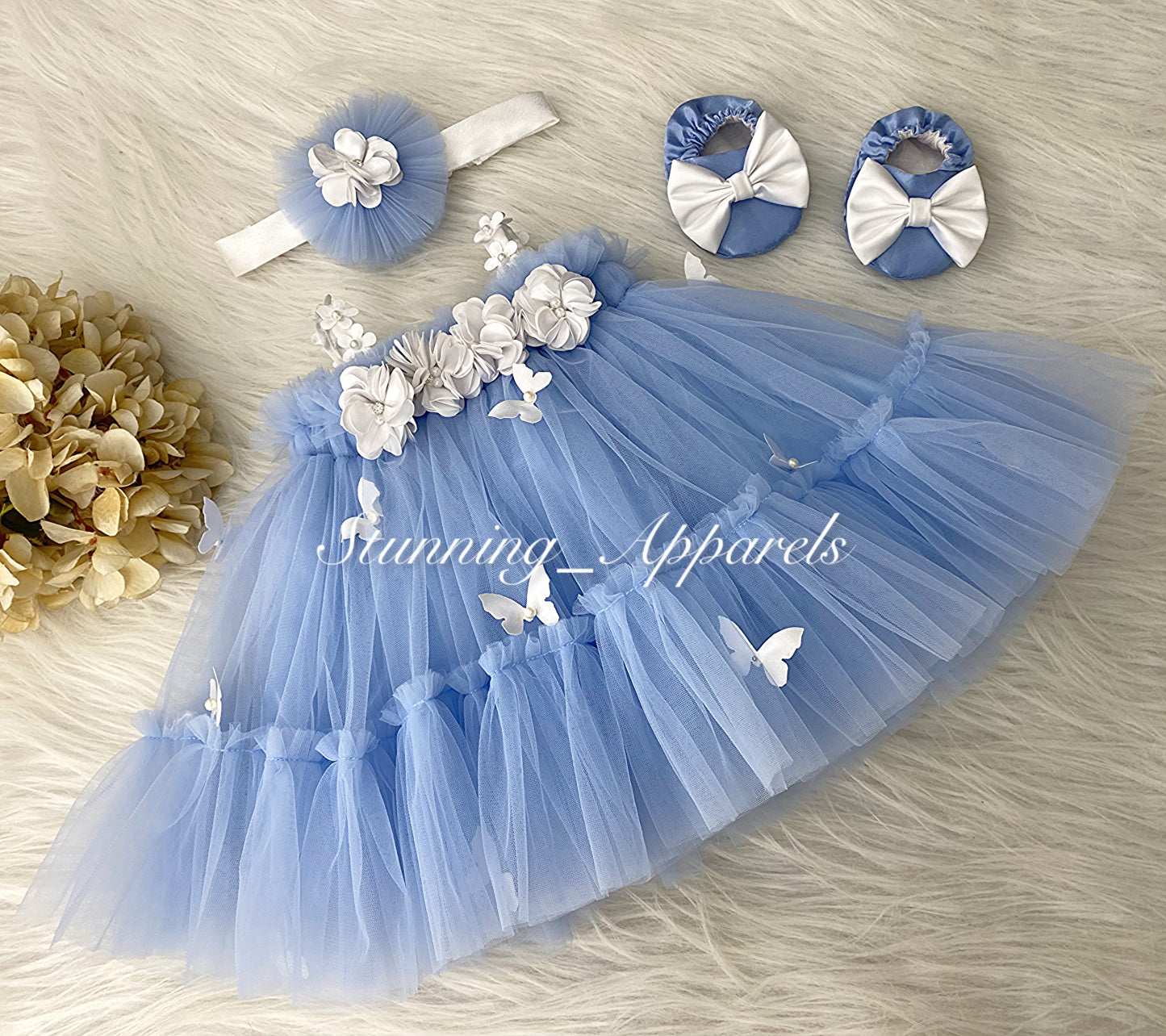 Butterfly Work Cute Party Wear Pastel Blue Umbrella Dress