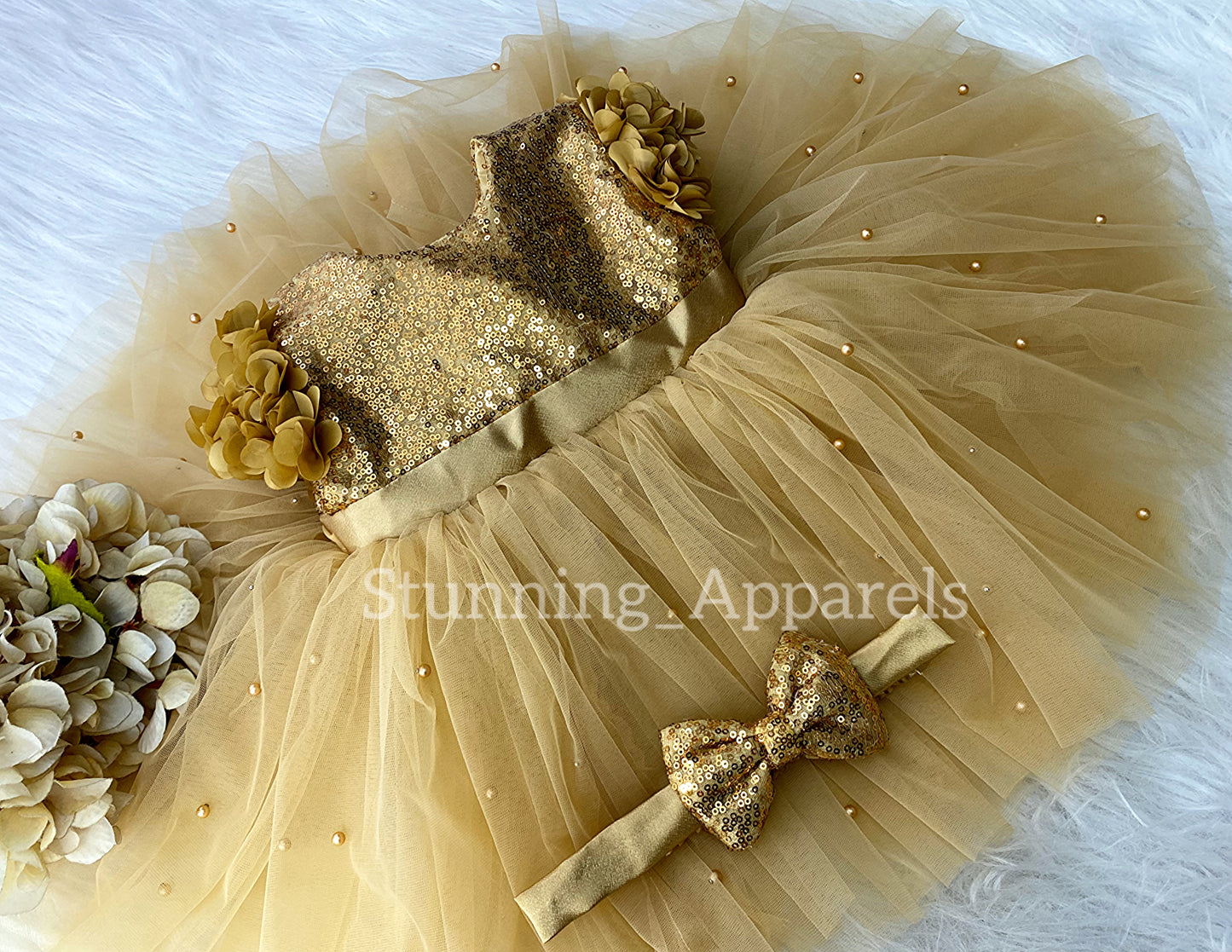 Golden Satin Bow Party Wear Golden Dress