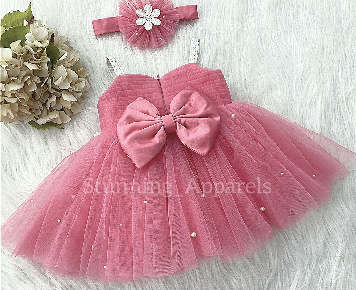 White Flower Work Party Wear Peach Dress
