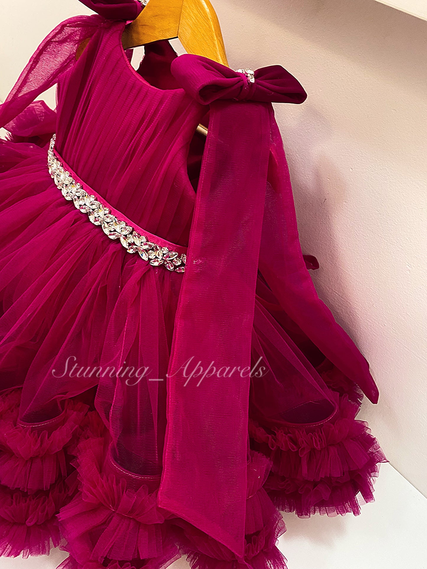 Designer Premium hand work ruby pink dress