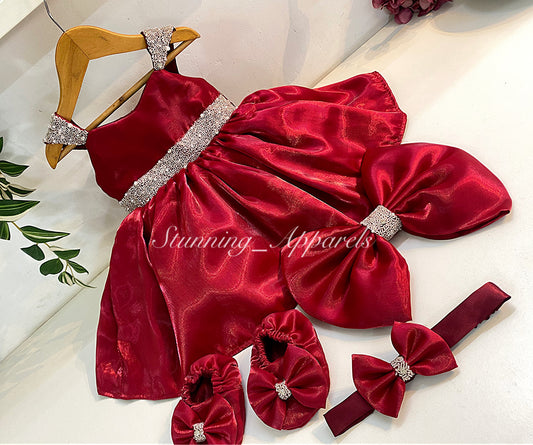 Designer Premium Hand Work Ruby Red Dress