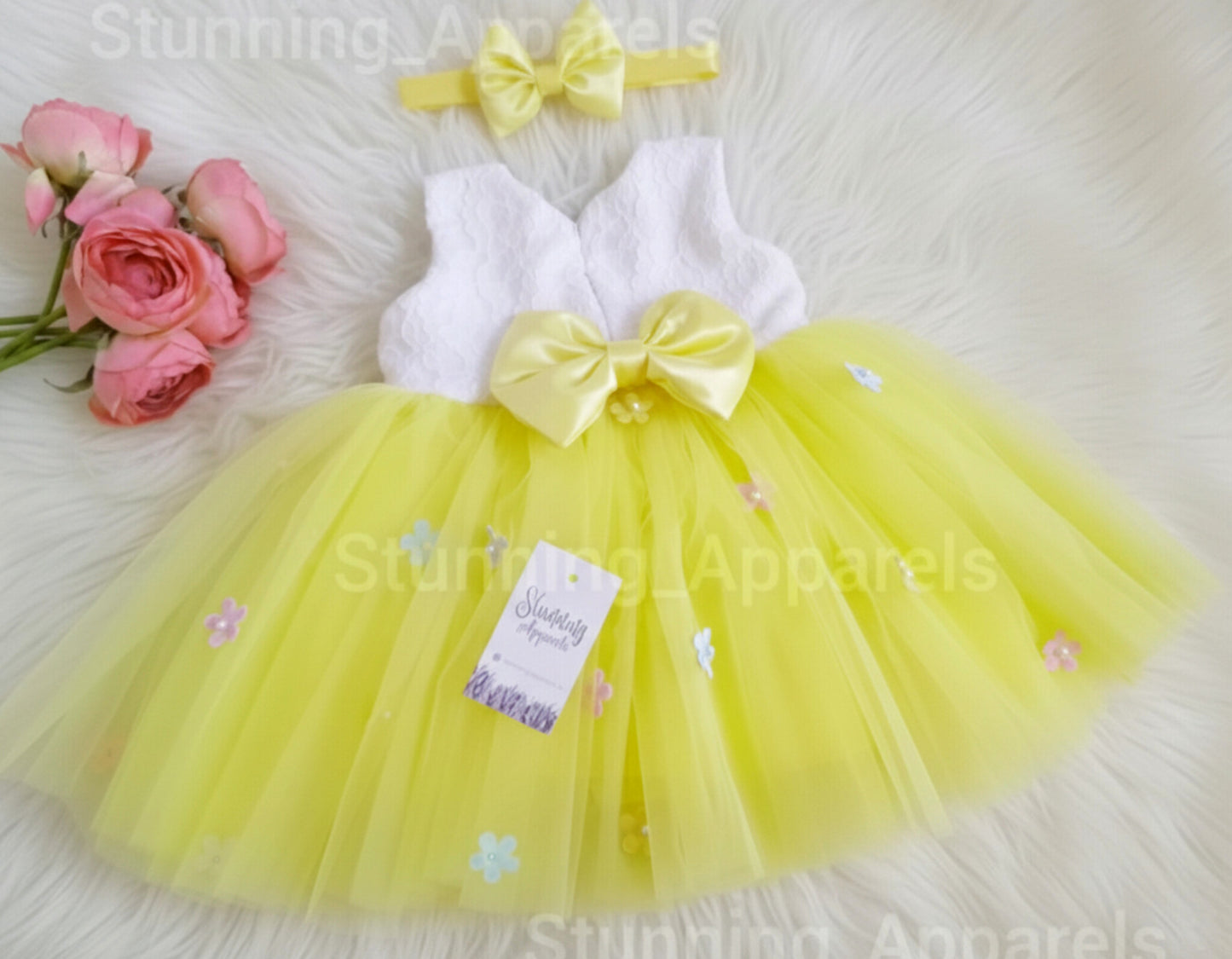 Multi Colour Flower Lemon Yellow Dress