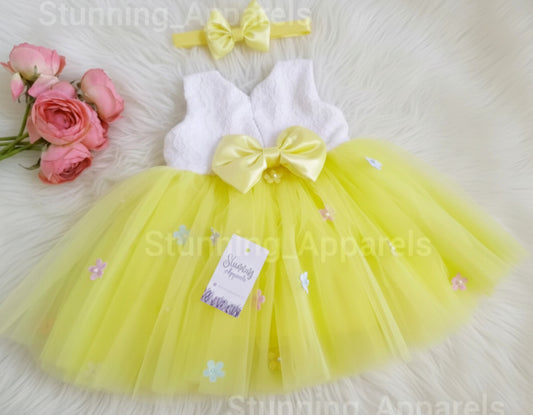 Multi Colour Flower Lemon Yellow Dress