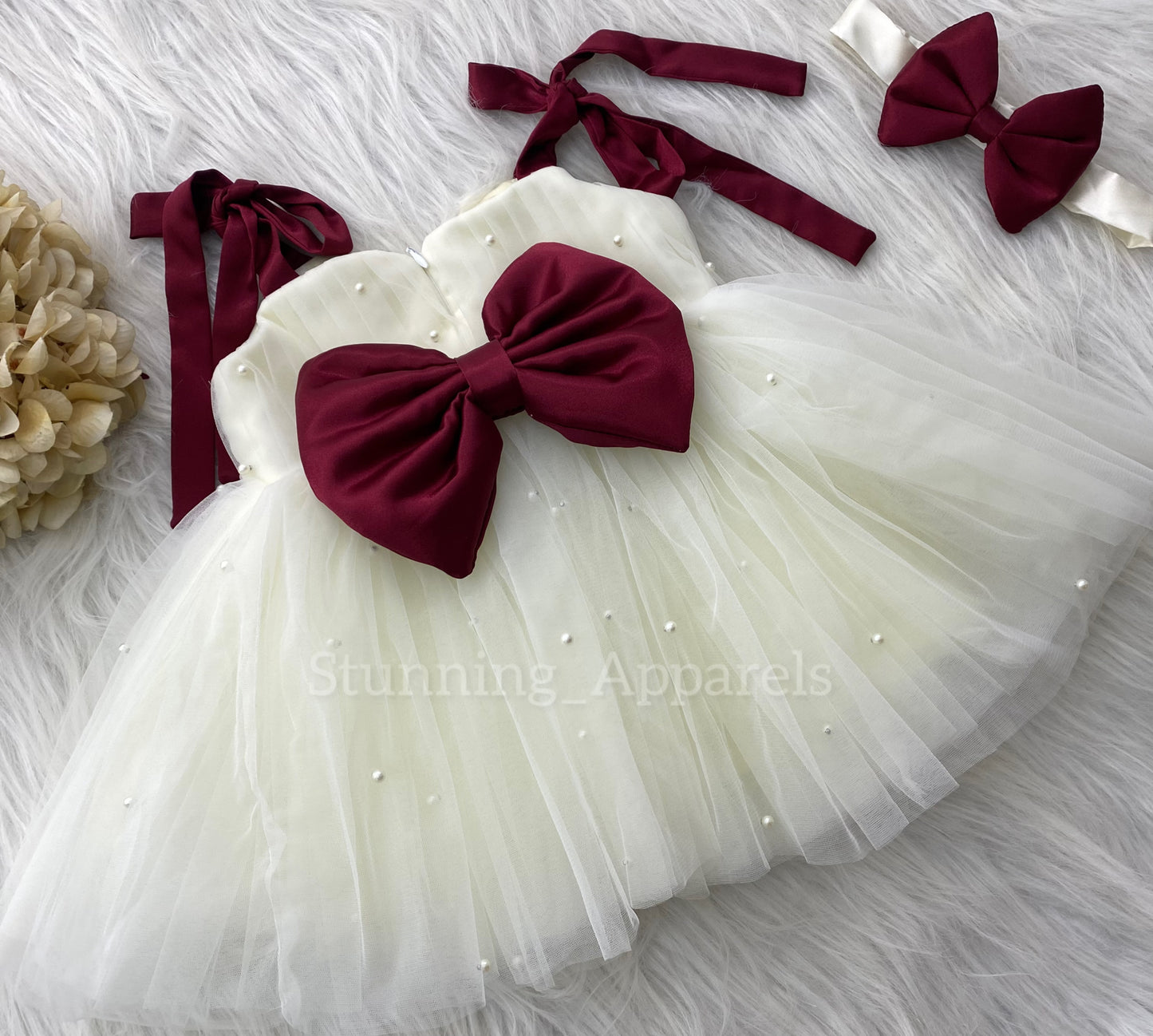 Strapped Knotted Cream Party Wear Dress