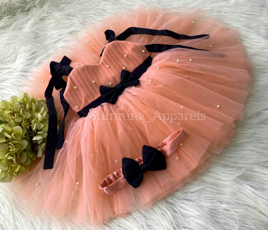 Strapped Knotted Oranges Peach Party Wear Dress