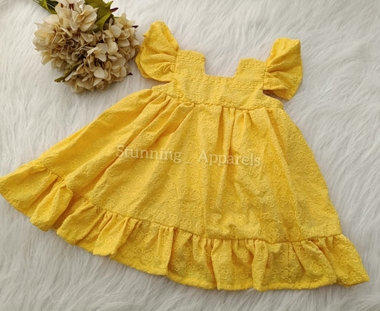 Beautiful Bright yellow floral embroidery casual frock ⭐⭐💫